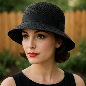 Black Woven Cloche Hat w/ Ribbon Band | Derby Garden Party‎ Chic